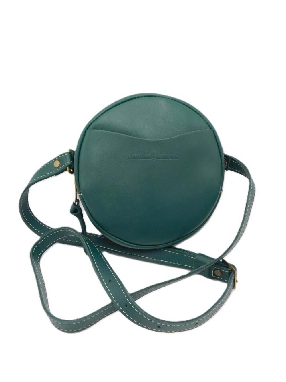 Portland Leather Kelly Green Round Circular Leather Crossbody Bag | EUC | 7.5"